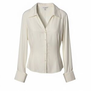 St. John Silk White Blouse Long Sleeve Button Front